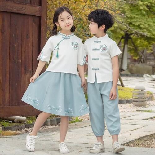 Summer new style childrens costume embroidery Hanfu Chinese style boys and girls embroidery costumes childrens dance clothes S
