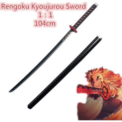 1:1 Demon Slayer Rengoku Kyoujurou Sowrd 104cm Cosplay Sword Anime Ninja Knife Kimetsu no Yaiba Sword Weapon PU Prop Model