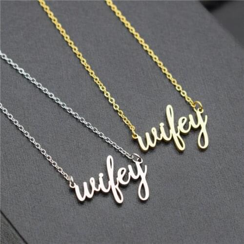 Stainless Steel Text Script Wifey Necklace For Women Collier Femme My Best Wife Charm Gold Pendant Best Friends Fashion Jewerly