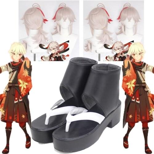 Game Genshin Impact Kaedehara Kazuha Cosplay Wigs Shoes Costume Kazuha Kimono Women Men Halloween Carnival Suit
