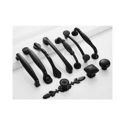 Sale 1PC Black Aluminum Alloy Furniture Handle Kitchen Cupboard Pulls Hardware Cabinet Handles Solid American Style Drawer Knobs
