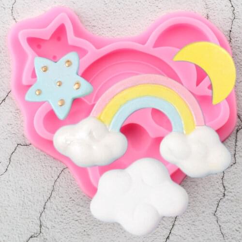 Rainbow Clouds Silicone Mold DIY Cupcake Topper Fondant Molds Star Moon Candy Chocolate Mold Baby Birthday Cake Decorating Tools