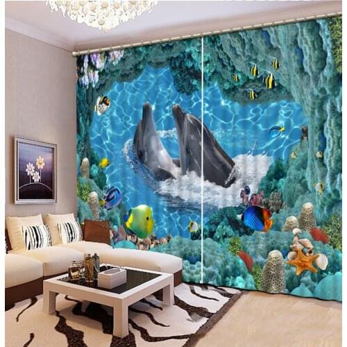 3d curtain blue curtains Luxury Blackout 3D Window Curtains For Living Room Bedroom dolphin 3d curtains