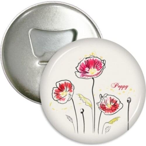 Happy Flowers Plant Poppy Decoration Painting Round Bottle Opener Refrigerator Fridge Magnet Badge Button 3pcs Gift