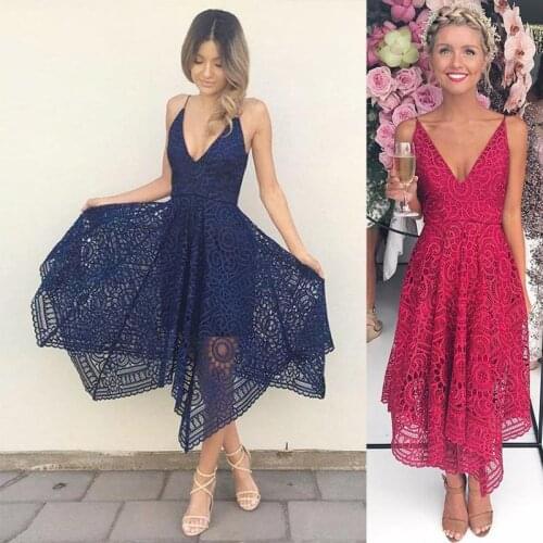 Custom Made Simple Cheap V Neck Lace Short Women Cocktail Dress Bridesmaid Dresses