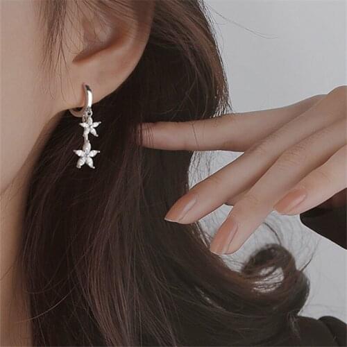 925 Sterling Silver Tassel Cubic Zirconia Flower Charm Drop Earring For Women Girls Wedding Party Jewelry eh972