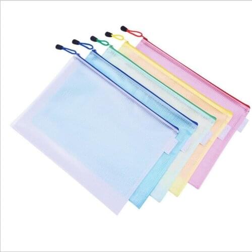 Mixed Color 10pcs Transparent Grid Waterproof Zip Lock Bag Document Pen File Folder Office & School Supplies