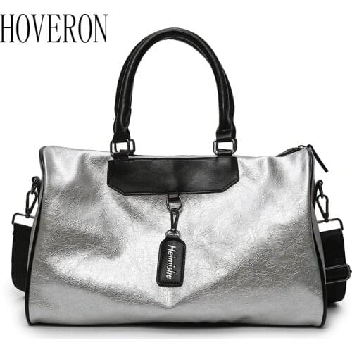Silver Sports Bag Lady Luggage Bag in Travel Bags Woman handbag with Tag Duffel Gym Bag Leather Women Yoga Fitness sac de sport