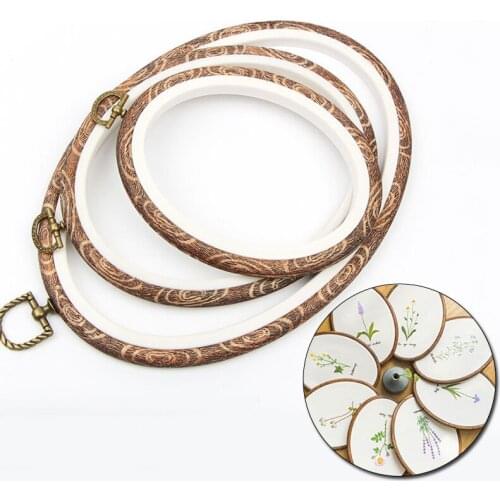 Wood Grain Embroidered Stretch Tool Plastic Round Oval Octagon Rectangle Embroidery Hoop DIY Needlecraft Hand Sewing Accessories