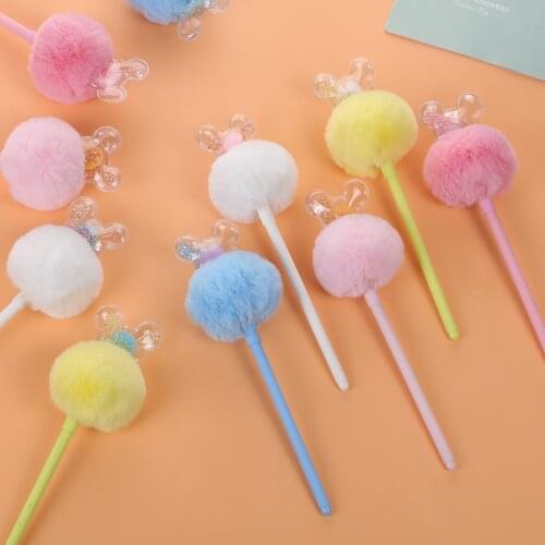 Factory 0.5mm Cute Sequined Unicorn Plush Pen 20 pcs per set Cartoon Hair Ball Neutral Gift Pen