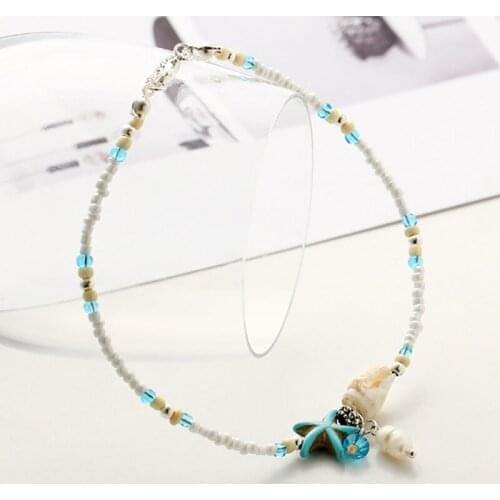 Imitation Pearl Starfish Charms Bracelets Ankle Anklets For Women Crystal Beads Foot Leg Chain Shell Barefoot Sandals Jewelry
