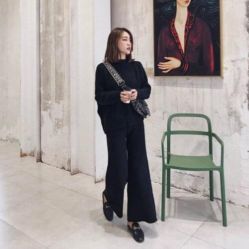 Women Winter Autumn 2 Pieces Set Knitted Tracksuit Turtleneck Sweater Knit Pants Women Loose Clothing Suits Female Pants Suit