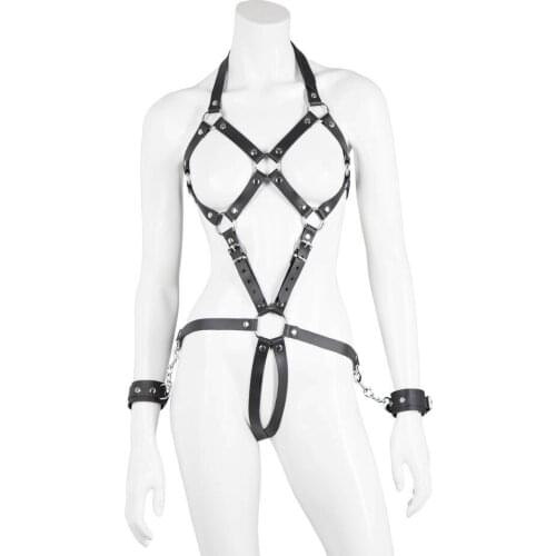 COLDKER women sexy lingerie accessories pu Lady Bodysuit Strap Body Harness Halter Teddies lingerie for ladies