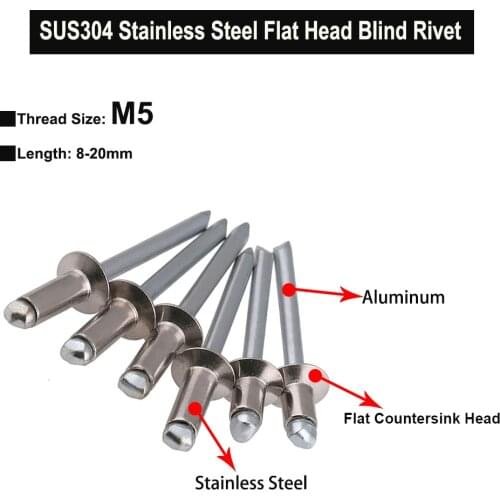 10Pcs SUS304 Stainless Steel Countersunk Head Blind Rivets Bolt Dropper Self-plugging Rivet Nail Blindniete M5 Length 8-20mm