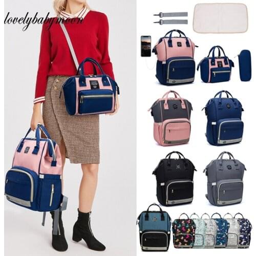 2pcs/Set Waterproof Mummy Bag Portable Diaper Bags High capacity Fabric Nappy Backpack Changing Pad Hooks Maternity Baby Bottle