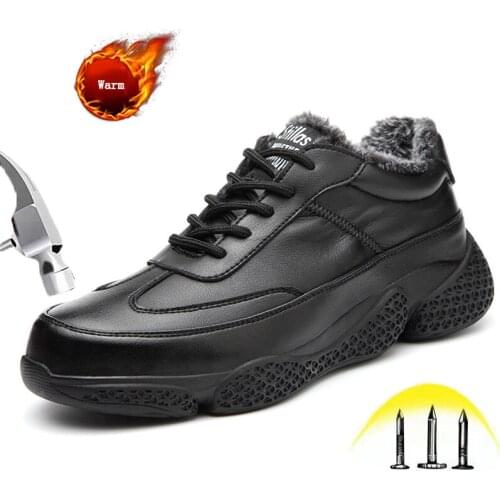 2019 Winter Steel toe Working Shoes For Men and Women Warm Fur Casual Safety Boots Outdoor Leather Waterproof Work Sneakers