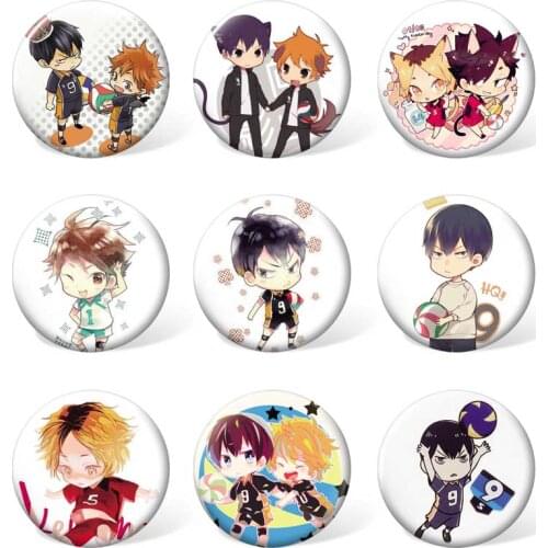 9pcs/set ) Anime Haikyuu Cartoon Badge Hinata Shoyo Costume Brooch Kageyama Tobio Backpack or Bag Accessories