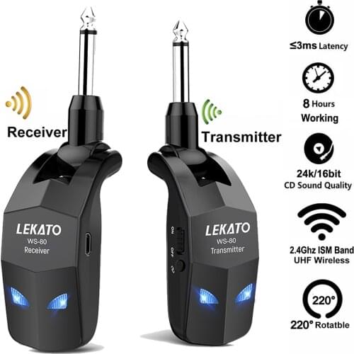 LEKATO Wireless Adapter 2.4GHz Guitar Bass System Built-In Rechargeable Guitar Transmitter Guitar System Transmitter Receiver