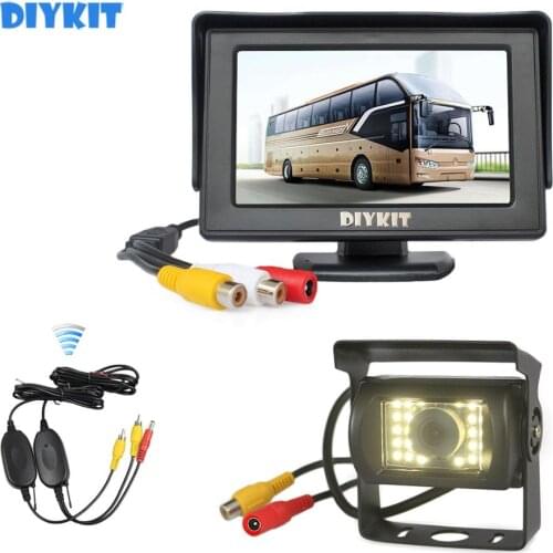 DIYKIT Wireless 4.3inch TFT LCD Car Monitor Waterproof CCD HD Rear View Backup LED Camera Parking Assistance System Kit