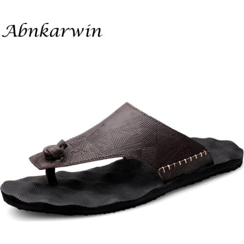 Black Brown Outside Genuine Leather Flip Flops For Men Slippers Summer Outdoor Light PU Soles Chanclas Hombre Slipper Flip Flop