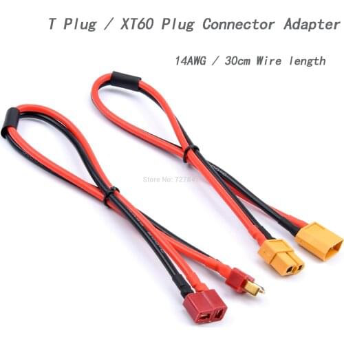 FPV XT60 / T Plug Female Male Connector Adapter 14AWG 300mm 30cm Extension Cable Leads Adapter For RC Lipo Batter
