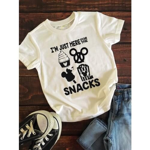 I'm just here for the snacks Short Sleeve T-Shirt Trendy Popular Casual Tee Cotton Mouse Family Gray O-Neck Shirt Camisetas