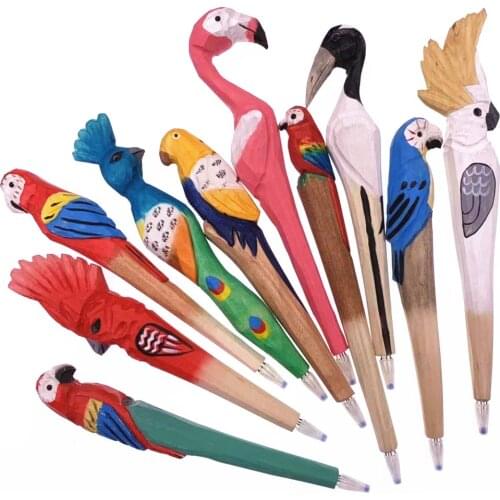 1PC Cute Animal Shape Gel Pen, Wood Carving Pen, Bird Parrot Series Signature Pen, Creative Student Stationery School Supplies