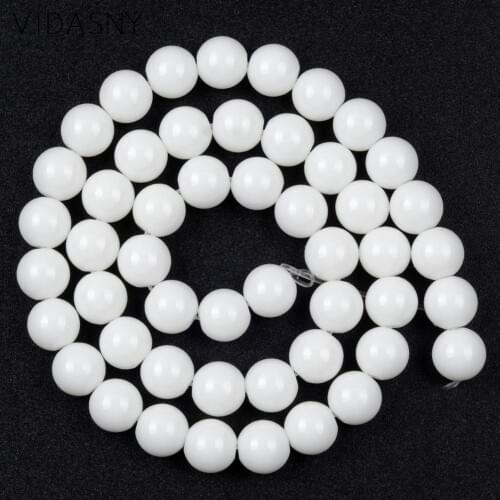 Natural Gem Smooth White Stone Mineral Beads For Jewelry Making DIY Bracelets Round Loose Spacer Beads Size 4/6/8/10/12mm 15
