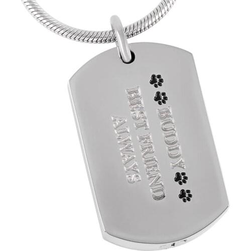 IJD8022 'Buddy Best Friend Always ' Square Pet Keepsake Urn Memorial Pendant Necklace Urn Cremation Jewelry Hot Sale