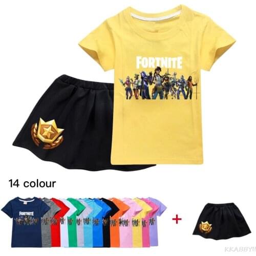 Fortnites Girls Cartoon Set Childrens Clothing Suit Short Sleeve Shirt T-shirt Shorts 2-piece Set Princess Skirt Set