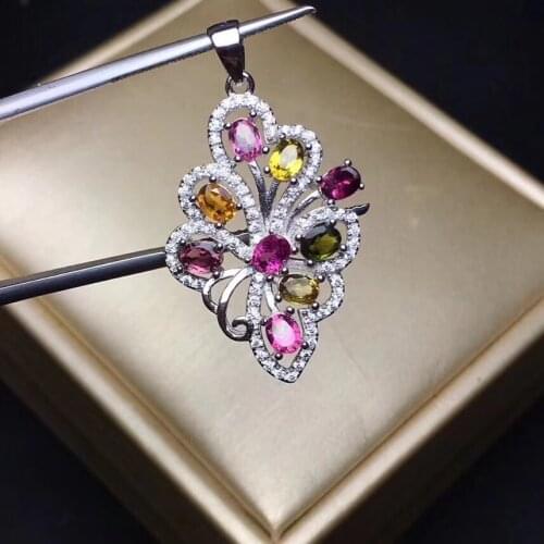 Beautiful multi-color natural tourmaline, each color is candy color, 925 silver necklace