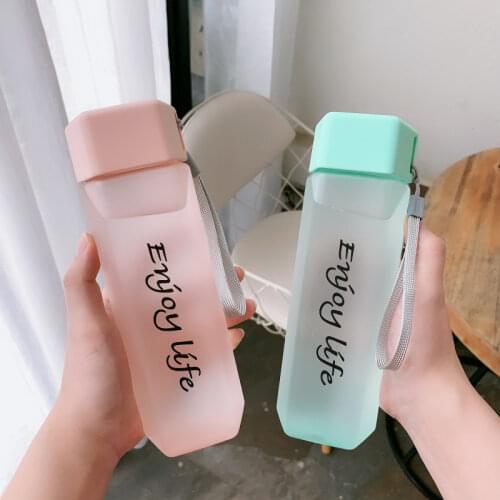 500ml Frosted Plastic Water Bottle with Rope Multi-angle Drop-proof Water Cup Portable Sports Student Kids Girl Water Bottle