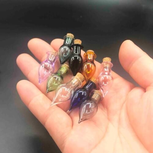 Mix Colors Mini Small Glass Bottle Pendants water drop Shape floating Charms Cute Bottles Gift Perfum Pendants Diy Jars 100pcs
