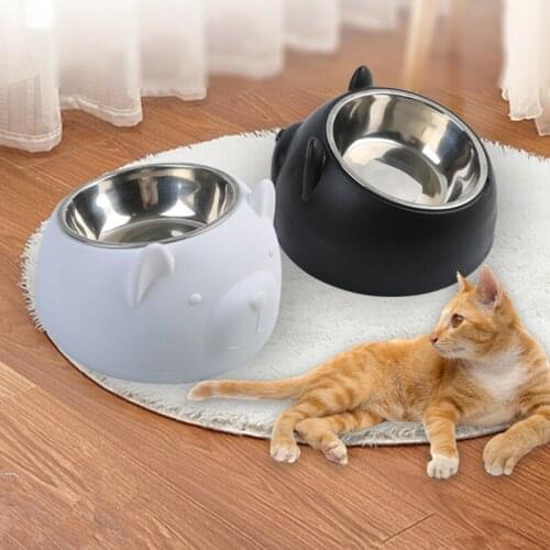 Stainless Steel Cat Dog Food Bowl 15°Slanted Non-slip Pet Feeder Utensils Puppy Kitten Feeding Container