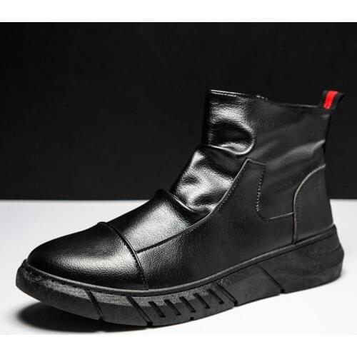 Fashion brand designer mens high-top Martin boots new casual shoes mens non-slip leather boots side zipper black leather shoes