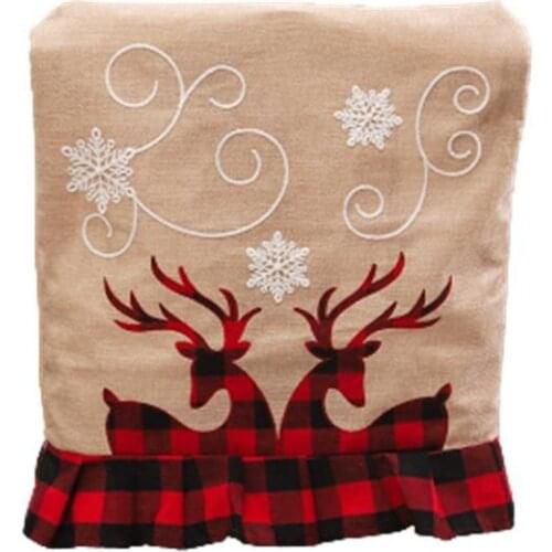 Fashionchristmas Daily Necessities Linen Embroidery Elk Chair Cover Restaurant Star Hotel Back Table And Chair Decoration