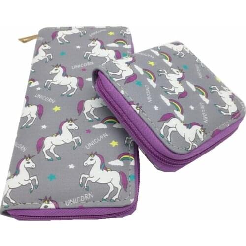 M280 Cartoon Fashion Wallet Gray Rainbow Unicorn Printing Design Coin Card Bag Zipper Purses Women Girl Student Wholesale