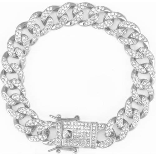 Hip Hop Bling Iced Out Mens Rapper Bracelet Full Rhinestone Pave Miami Cuban Link Chain Bracelet for Men Jewelry 13mm