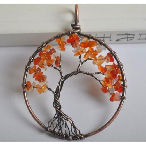 Natural Lucky Handmade Tree of life Red Carnelian Bronze Copper Wire Wrap GEM Pendant Jewelry For Gift S1283