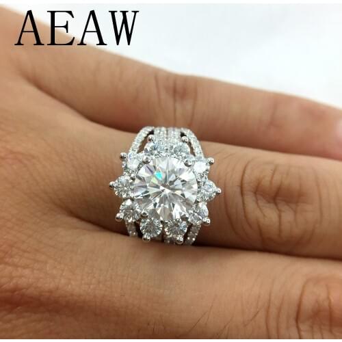 AEAW Moissanites Engagement Ring 7mm 3CTW Df Color Lab Diamond Accent 14k White Gold Wedding Rings For Women