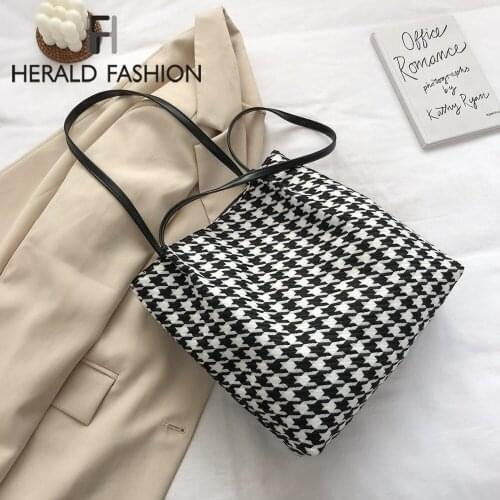 Extra Large Women Canvas Bags Checked Pattern Design Handbag Soft Warm Cloth Fabric Big Tote Ladies Winter Casual Shoulder Bag