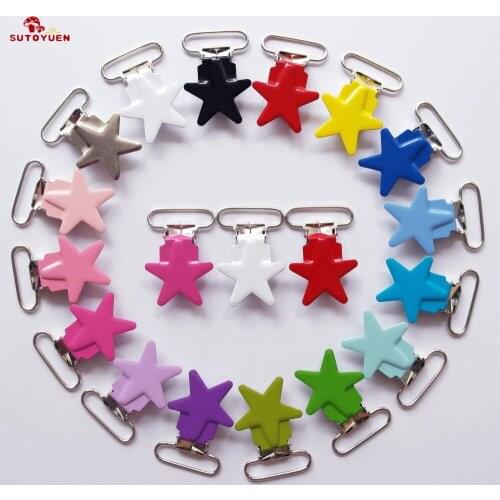 Wholesale 80 Pcs Enamel Star Metal Suspender Clips , Color Clips for suspenders , Baby Pacifier Clips 25mm