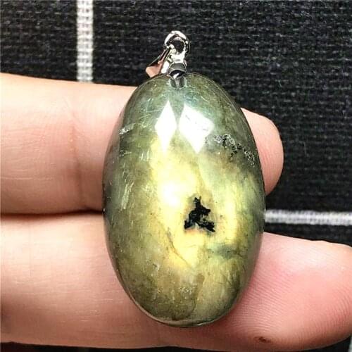 Necklace Pendant Natural Labradorite Jewelry For Woman Man Yellow Light Crystal 29x19x10mm Beads Silver Moonstone Gemstone AAAAA