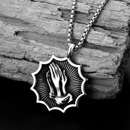 Retro Hip Hop Pendant Necklace Women Stainless Steel Palm Clapping Pendant Male Mens Clapping Punk Necklace jewelry-accessories