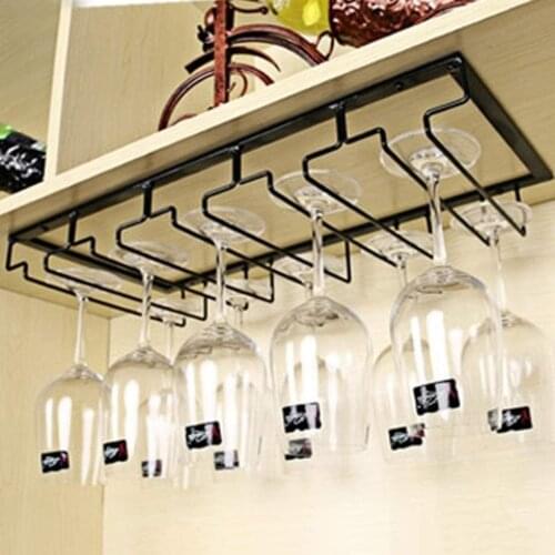 Wine Glasses Holder Nail-free Hanging Rack Kitchen Bar Wall Hanging Champagne Wine Rack Glass Cup Holder Storage Metal Cup Rack