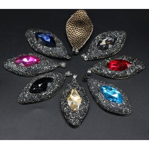 Natural Gems Pendant Horse eye shape Red Blue Purple Crystal Beads for Jewelry Making Necklace Accessories