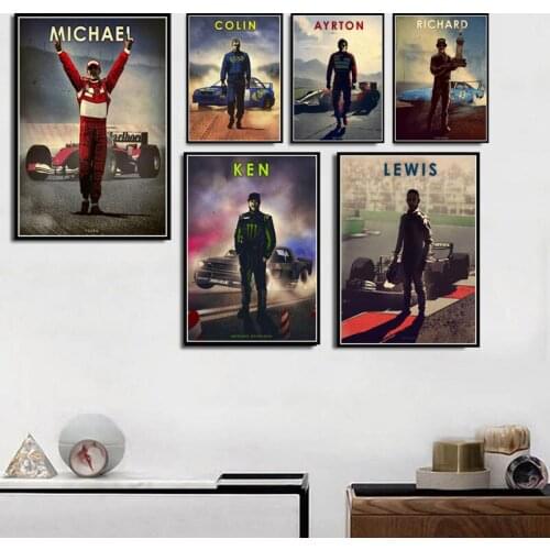 Hot Driver Ayrton Senna Michael Richard Retro Room Living Sofa Wall Art Home Decor Picture Quality Canvas Painting Poster A1061