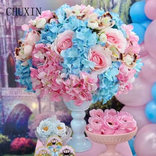 Sonw White Series Birthday Party Centerpiece Table Hemisphere Artificial Silk Rose Flower Row Wedding Floral Arrangement Decor