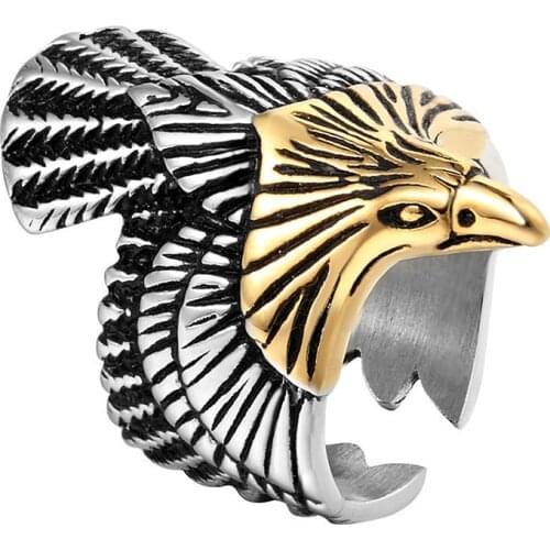 Unique 316L Stainless Steel Biker Eagle Ring Mens Punk Hip-Hop Animal American Eagle Ring Jewelry Gift