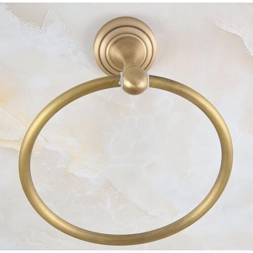 Vintage Retro Bathroom Wall Mounted Antique Brass Circle Pattern Towel Ring Towel Rack Holder Bathroom accessory aba727